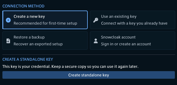 Snowcloak Account Options